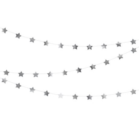 Girlanda strieborné hviezdy, 3,6m