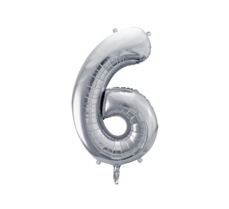 Fóliový balón Číslo "6" ", 86 cm, strieborný
