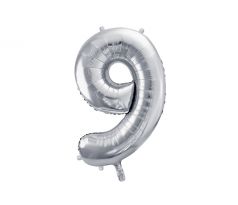 Fóliový balón Číslo "9" ", 86 cm, strieborný