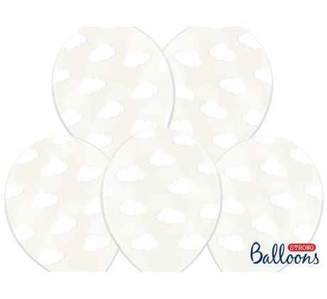 Balóniky biele obláčiky, 30 cm, (6 ks)