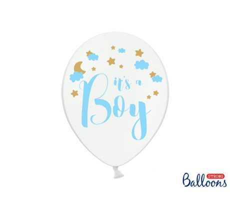 Balóny It´s a Boy, 30 cm, čisto biele (1 bal / 50 ks.)