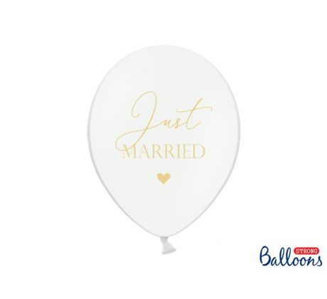 Balóny Just Married, 30 cm, čisto biele (1 bal / 6 ks)