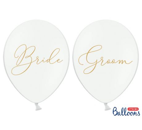 Balóny Bride, Groom, 30 cm, čisto biele (1 bal / 6 ks)