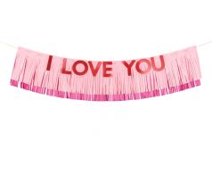 Strapcový banner I love you ružovo-červený 150cm