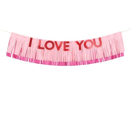 Strapcový banner I love you ružovo-červený 150cm
